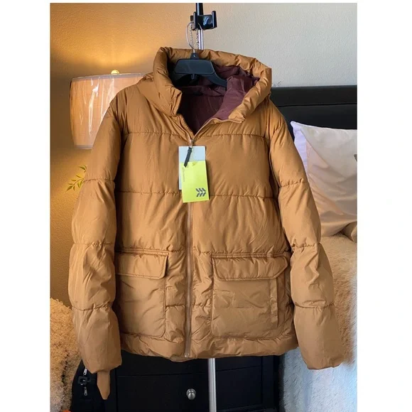 Men’s Brown Short Puffer Hoodie Jacket S NWT - All in Motion - Picture 4 of 12